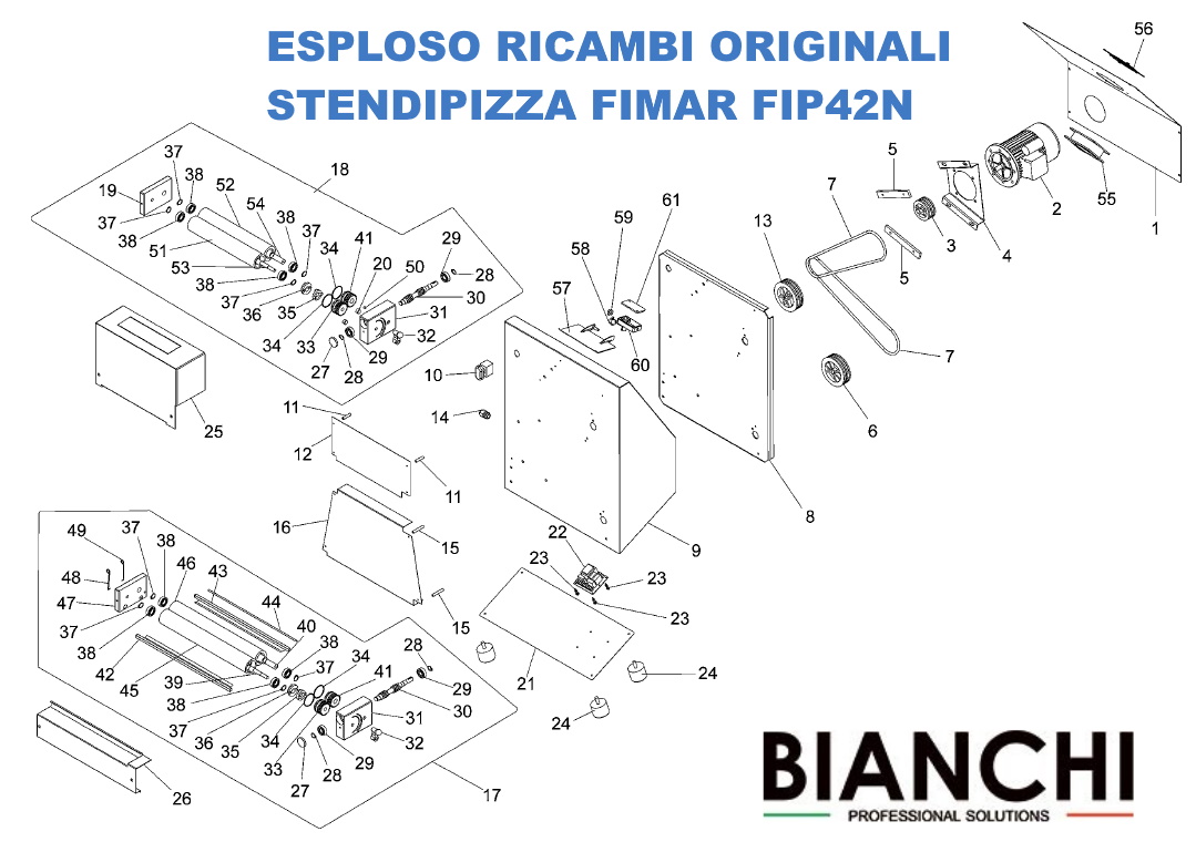 Esploso ricambi per stendipizza Fimar modello FIP42N